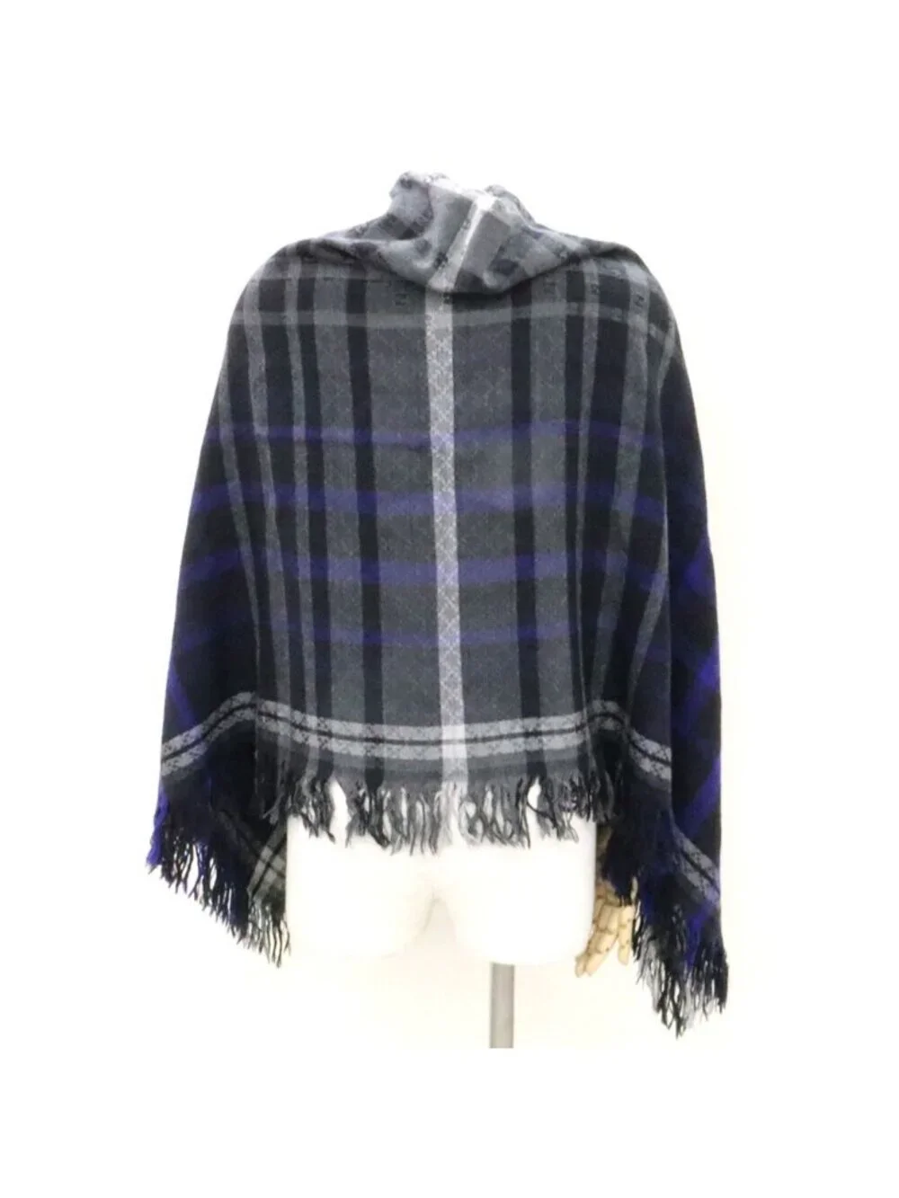 Gucci Shawl Check Pattern Gray Blue Wool 70% Silk Scarf